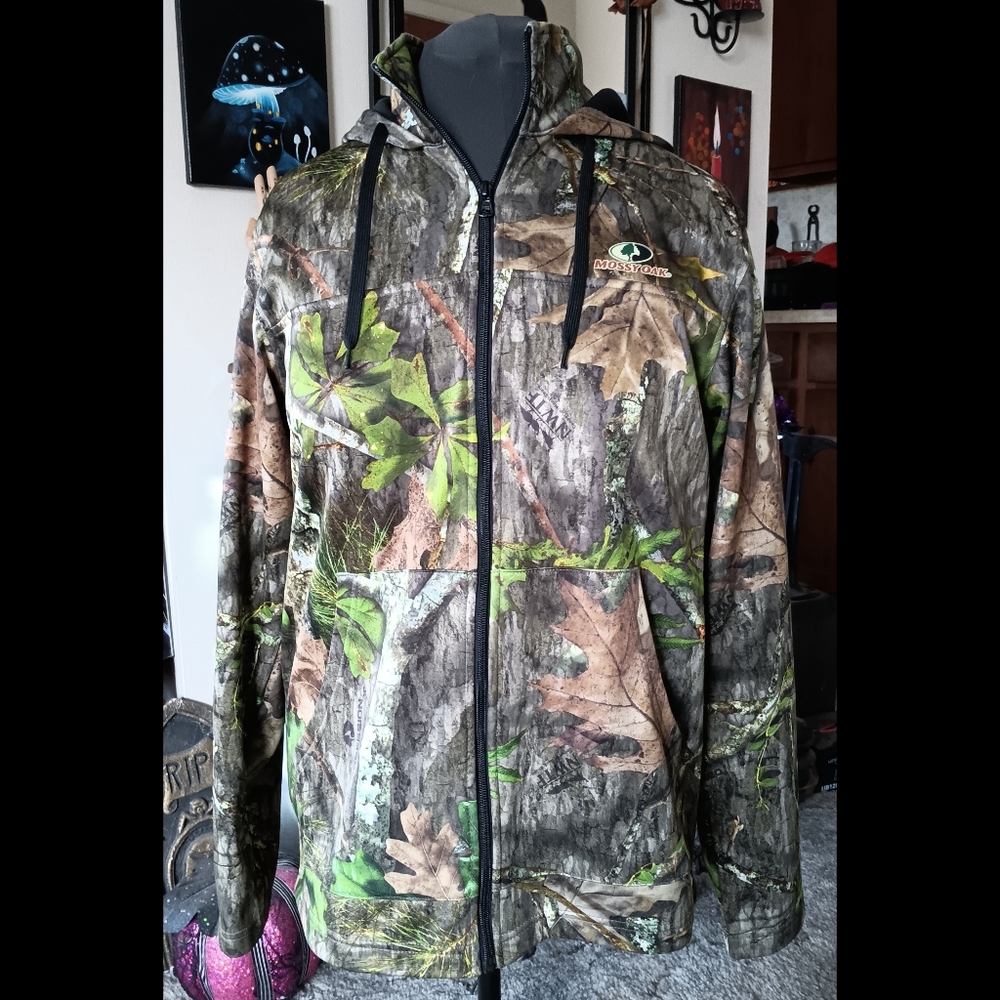 💚 Mossy Oak Camouflage Fleece Jacket Hoodie Zip Up Mens Medium M 38-40 Hunting